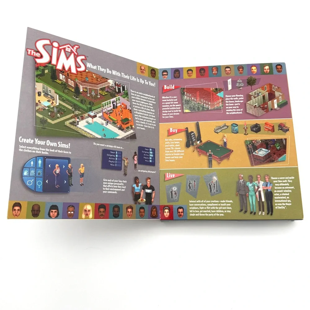The Sims PC Big Box Game 2000 Maxis EA Complete CIB Manual Reference Card